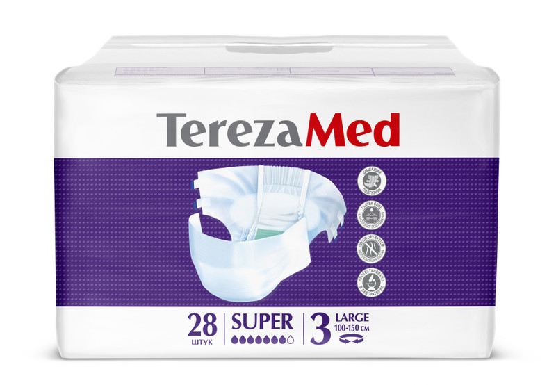 Подгузники Terezamed Super №3 одноразовые для больных с недержанием р.Large, 28шт — фото 3