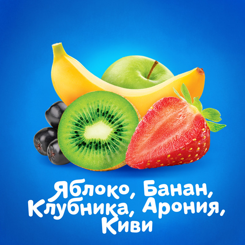 Сок Агуша яблоко-банан-клубника-арония-киви с мякотью с 8 месяцев, 200мл — фото 2