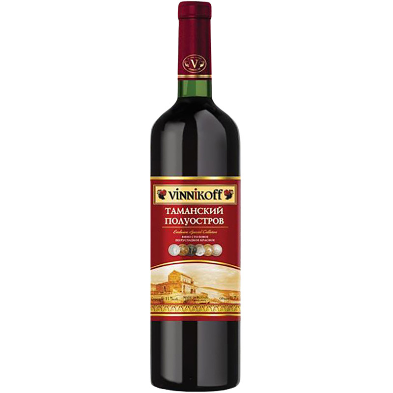 Вино Vinnikoff Таманский Полуостров красное полусладкое, 700мл