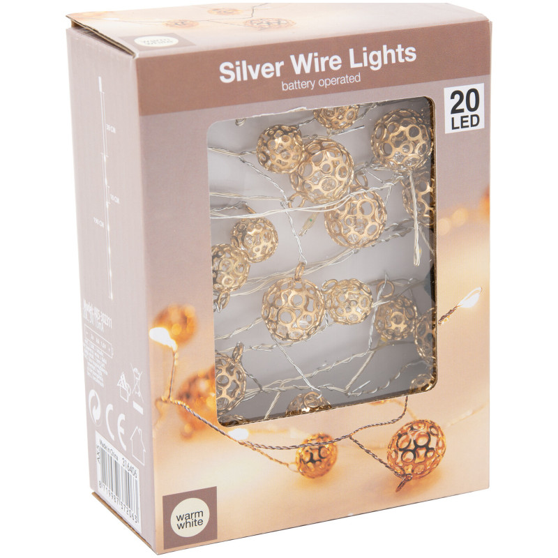 Гирлянда новогодняя Silver Wire Lights 20 LED, 220см в ассортименте — фото 2