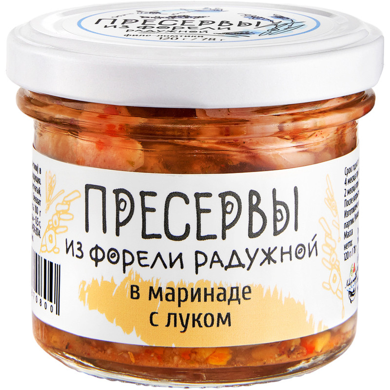 Пресервы из форели радужной в маринаде с луком, 120г