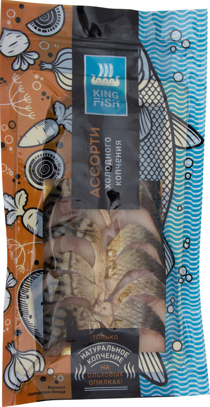 Рыбное ассорти Kingfish скумбрия-сельдь филе-кусочки холодного копчения, 150г