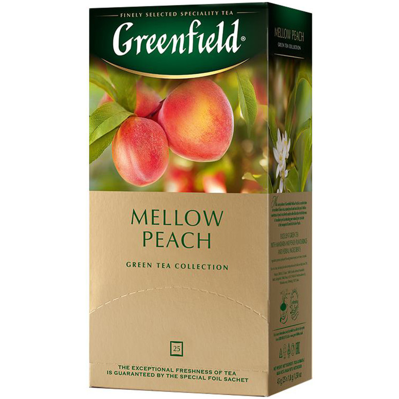Чай Greenfield Мэллоу пич зелёный байховый с ароматом персика в пакетиках, 25х1.8г — фото 1