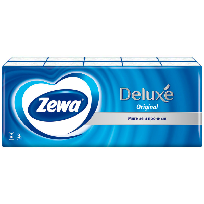 Платки носовые бумажные Zewa Deluxe, 10x10шт — фото 1