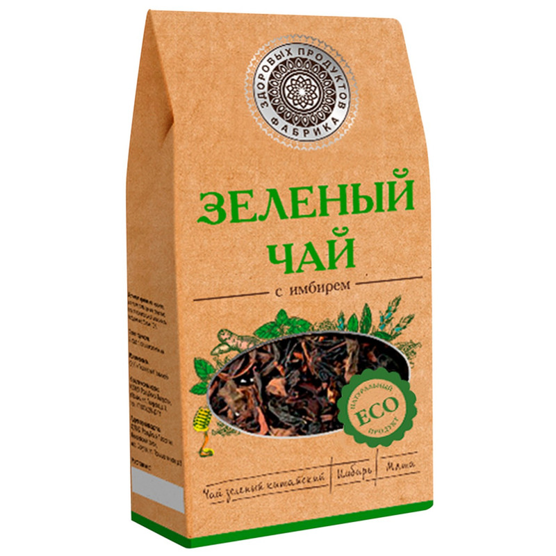 Чай Фабрика Здоровых Продуктов зелёный с имбирём, 75г
