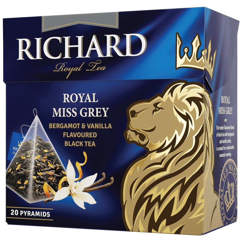 Чай Richard Royal Miss Grey чёрный бергамот ваниль, 20x1.7г — фото 1