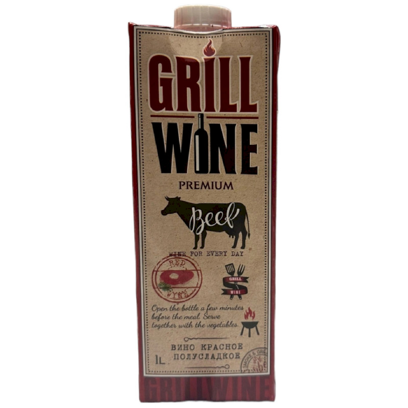 Вино сортовое Grillwine Premium Beef красное полусладкое 9-11% ,1л