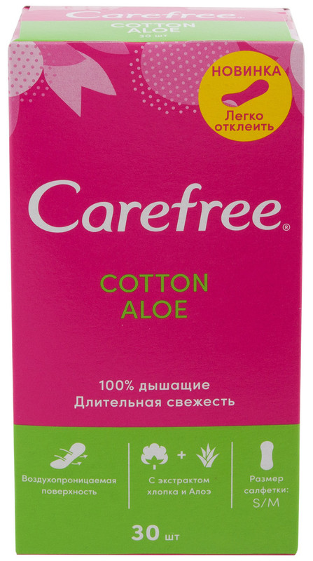 Прокладки Cotton Aloe ежедневные Carefree, 30шт