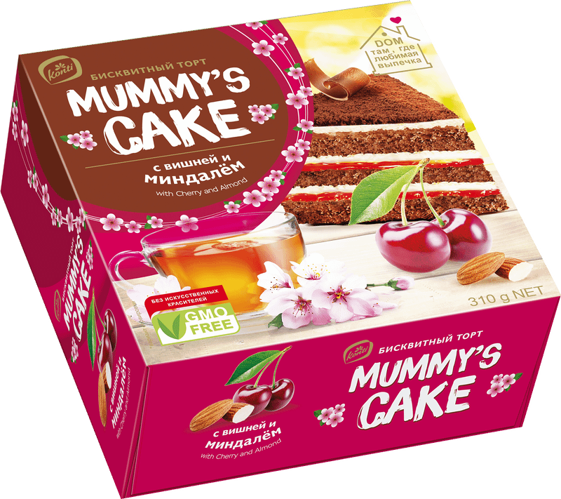Торт Konti Mummy's Cake бисквитный с вишней и миндалём, 310г — фото 1