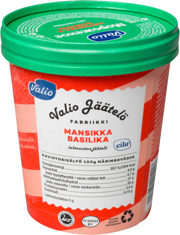 Мороженое сливочное Valio Клубника и базилик безлактозное 9%, 480мл — фото 2