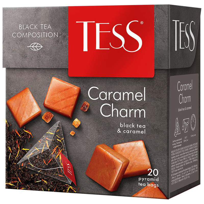 Чай Tess Карамель шарм чёрный байховый ароматизированный в пирамидках, 20х1.8г — фото 1