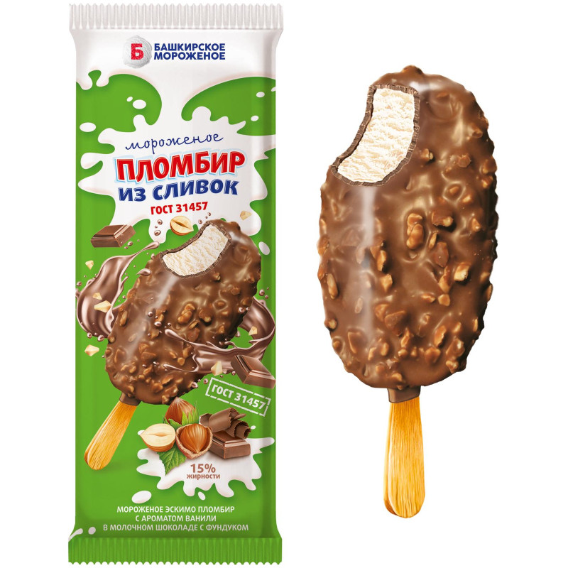 Эскимо Башкирское Мороженое из сливок ванильное 15%, 60г — фото 1