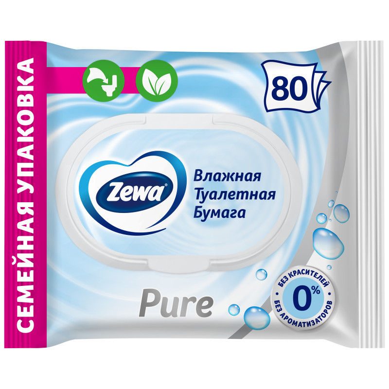 Туалетная бумага Zewa Pure влажная, 80шт
