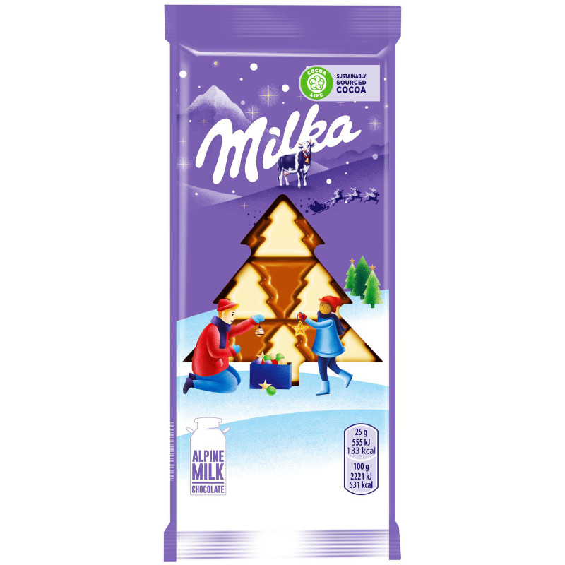 Шоколад Milka Sweet Winter белый и молочный в виде ёлочек, 100г