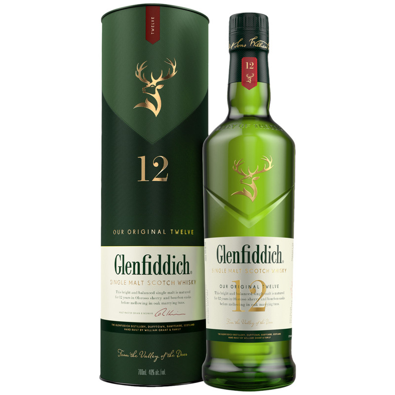 Виски Glenfiddich 12-летний шотландский односолодовый 40% в подарочной упаковке, 700мл — фото 1
