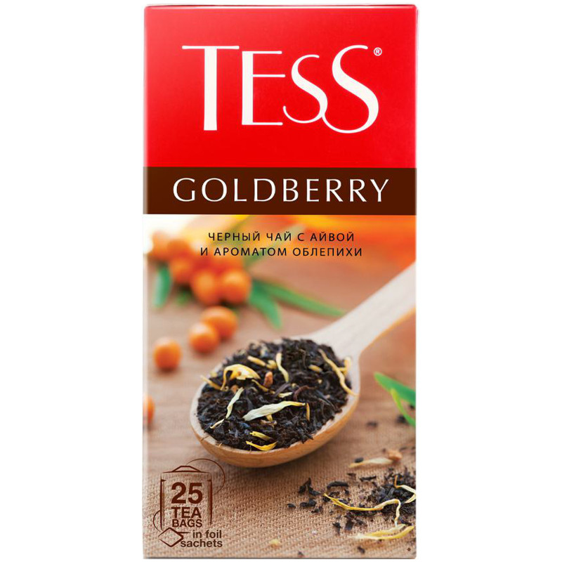 Чай Tess Goldberry чёрный с ароматом облепихи и айвы в пакетиках, 25х1.5г