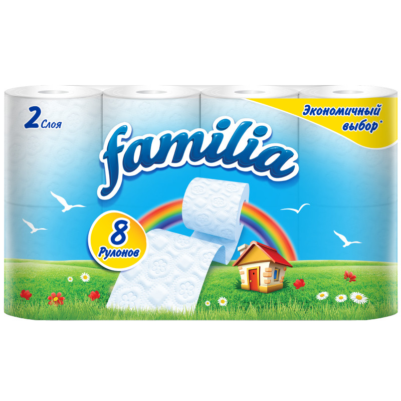 Туалетная бумага Familia Plus Радуга 2 слоя, 8шт