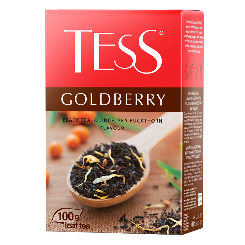 Чай Tess Goldberry чёрный с ароматом облепихи и айвы, 100г — фото 1