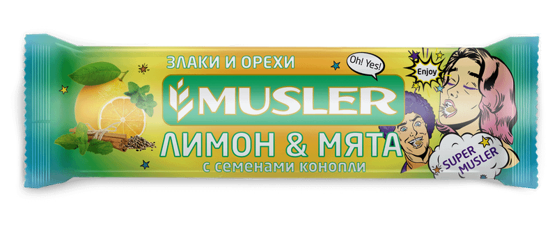 Батончик-мюсли Musler лимон-мята-семенами конопли, 30г
