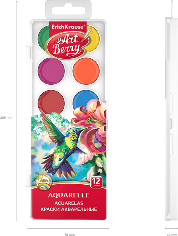 Краски акварельные Erich Krause ArtBerry с УФ защитой яркости 12 цветов — фото 1
