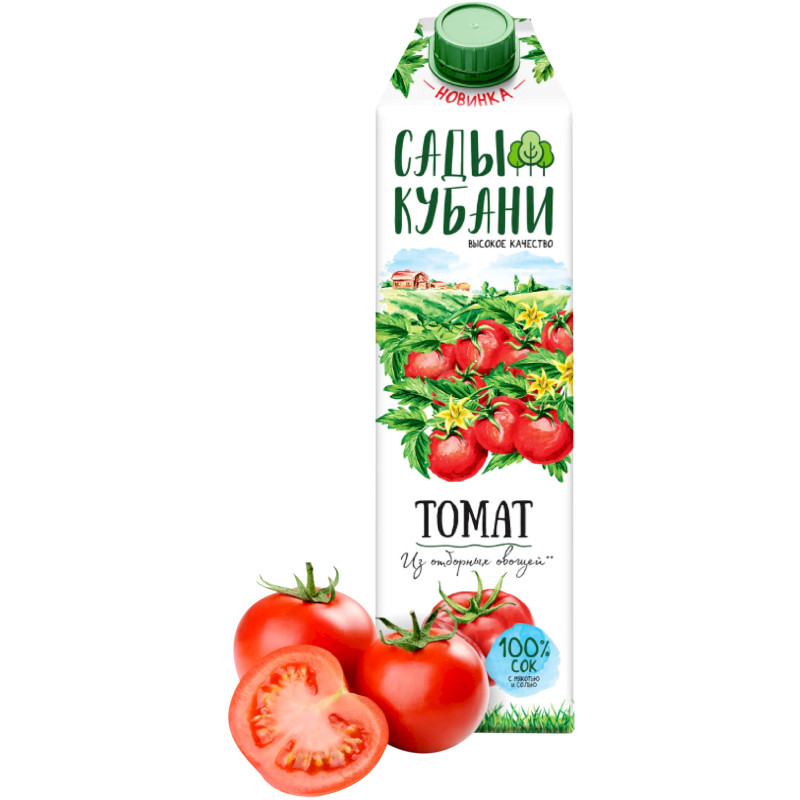 Сок Сады Кубани томатный с мякотью с солью от 3-х лет тетра пак, 1л