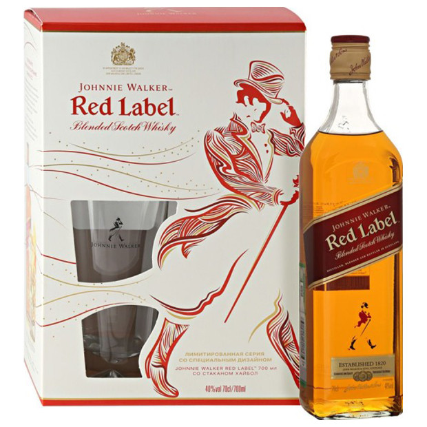Виски Johnnie Walker Рэд Лейбл 40% в подарочной упаковке, 700мл + стакан — фото 1
