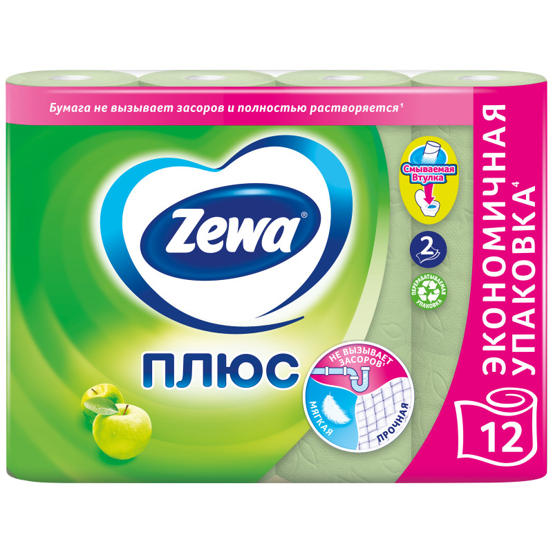 Туалетная бумага Zewa Plus 12шт с ароматом яблока — фото 1