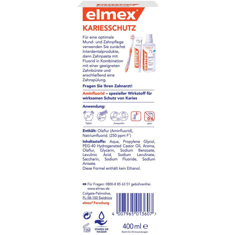 Ополаскиватель Elmex для полости рта защита от кариеса, 400мл — фото 1