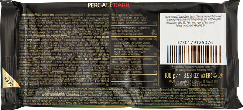 Шоколад тёмный Pergale с манго, 100г — фото 3