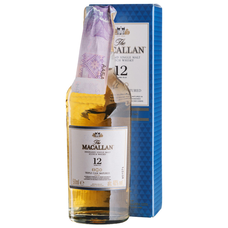 Виски Macallan Трипл Каск Мэйчурд 12-летний 40% в подарочной упаковке, 50мл — фото 1
