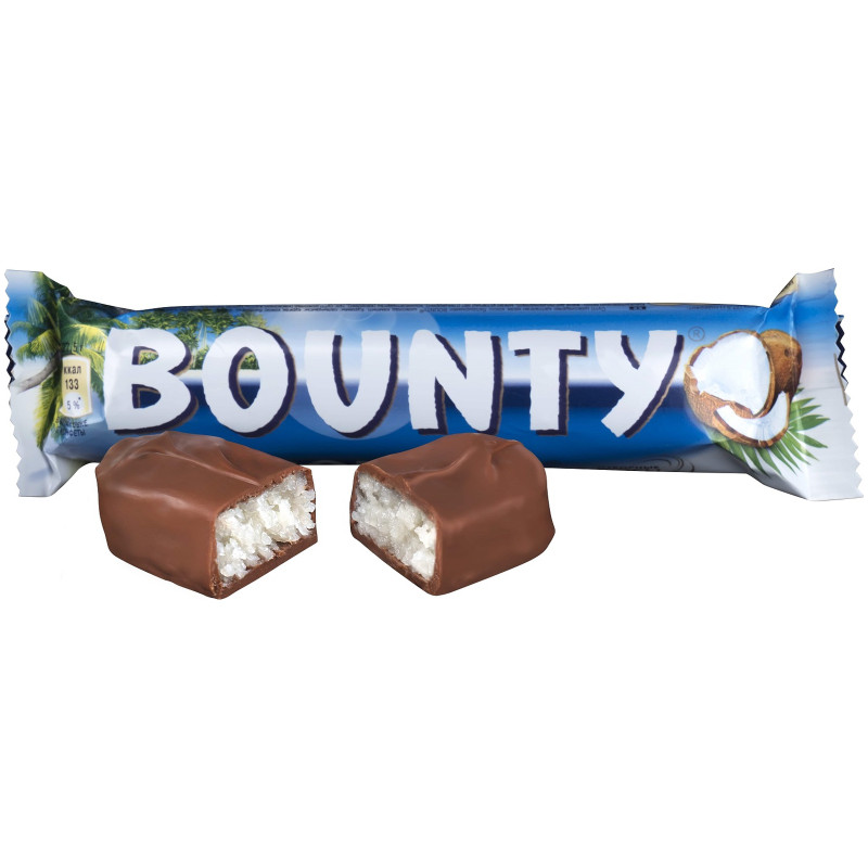 Батончик Bounty с мякотью кокоса в молочном шоколаде, 55г — фото 1