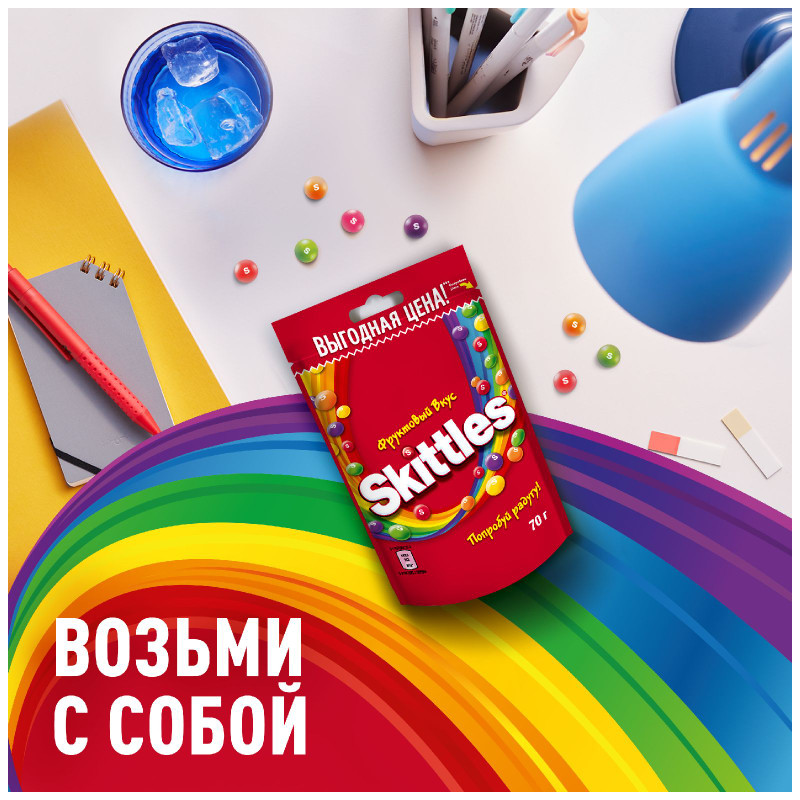 Драже Skittles Фруктовый вкус в сахарной глазури лимон-лайм-апельсин-клубника-смородина, 70г — фото 5