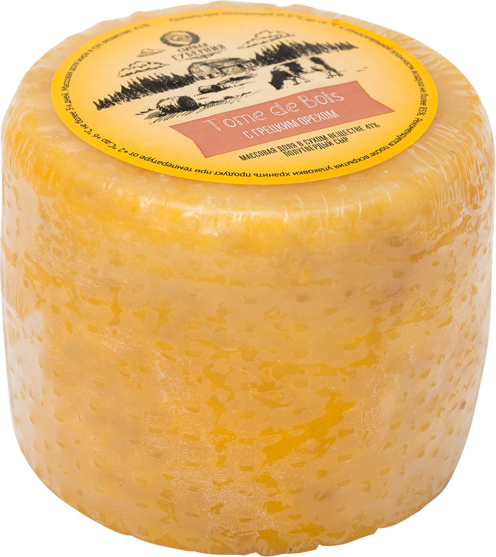 Сыр полутвёрдый фермерский Сырная Губерния Том де буа с грецким орехом 41% — фото 1