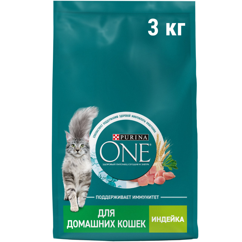 Сухой корм Purina One для домашних кошек с индейкой, 3кг