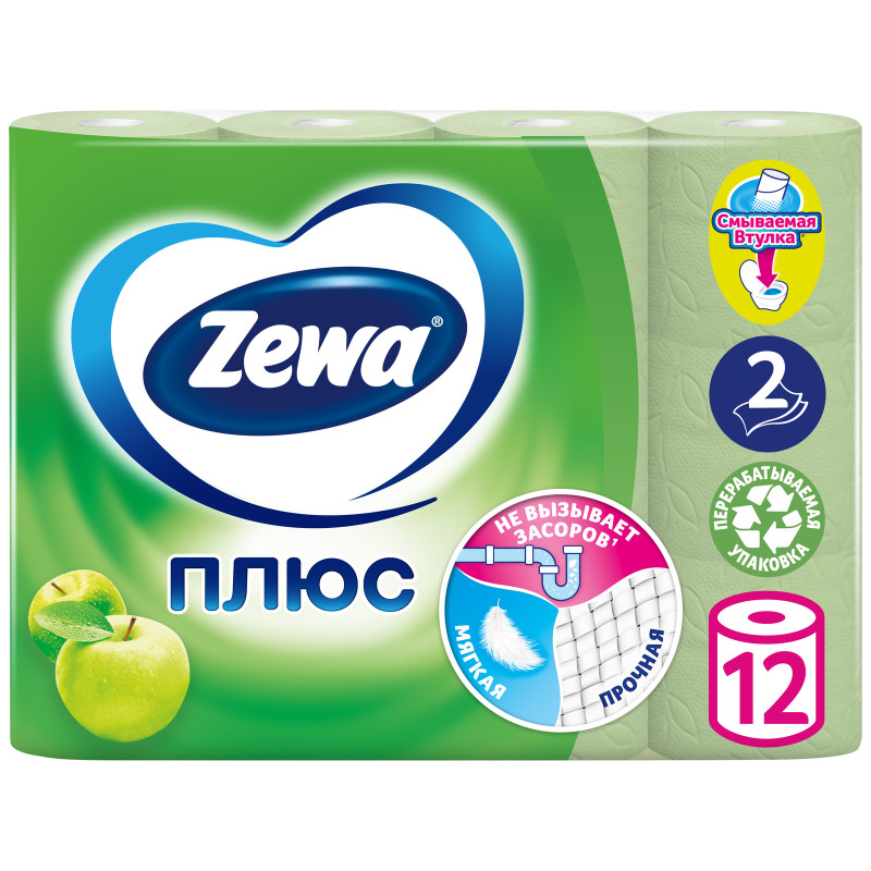 Туалетная бумага Zewa Plus 12шт с ароматом яблока