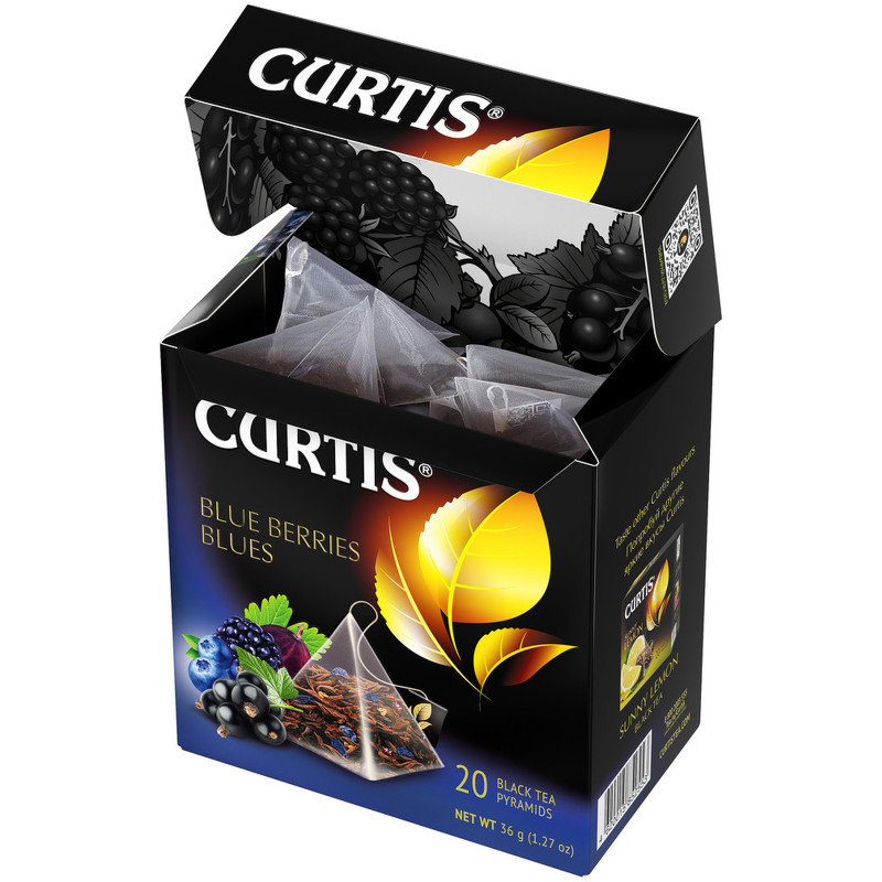 Чай Curtis Blue Berries blues чёрный чёрная смородина-ежевика-черника-василёк в пирамидках, 20х1.8г — фото 3