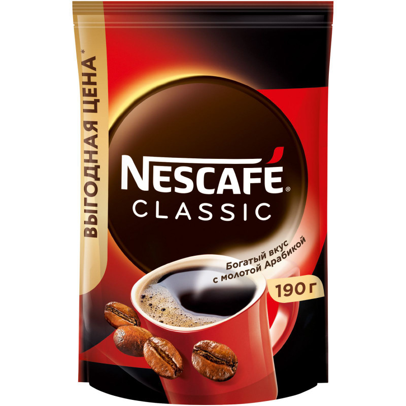 Кофе Nescafe Classic растворимый с добавлением молотого, 190г