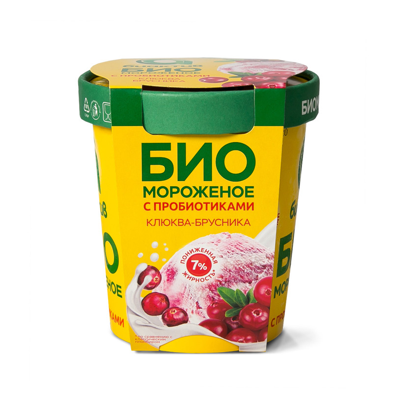 Биомороженое кисломолочное Биактив со вкусом клюквы и с брусничным наполнителем 7%, 270г