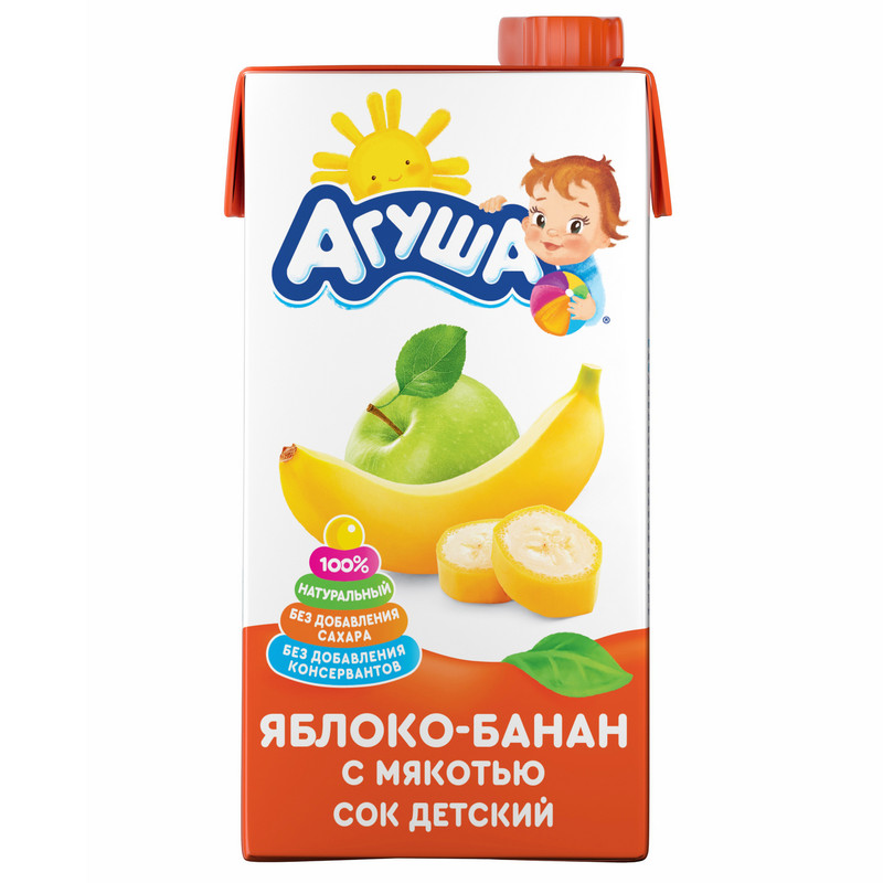 Сок детский Агуша Яблоко-Банан с мякотью, 500мл — фото 1