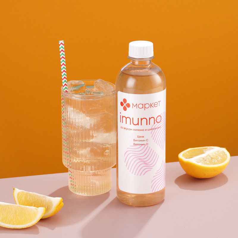 Напиток Imunno со вкусом лимона и шиповника витаминизированный негазированный Маркет, 500мл — фото 1