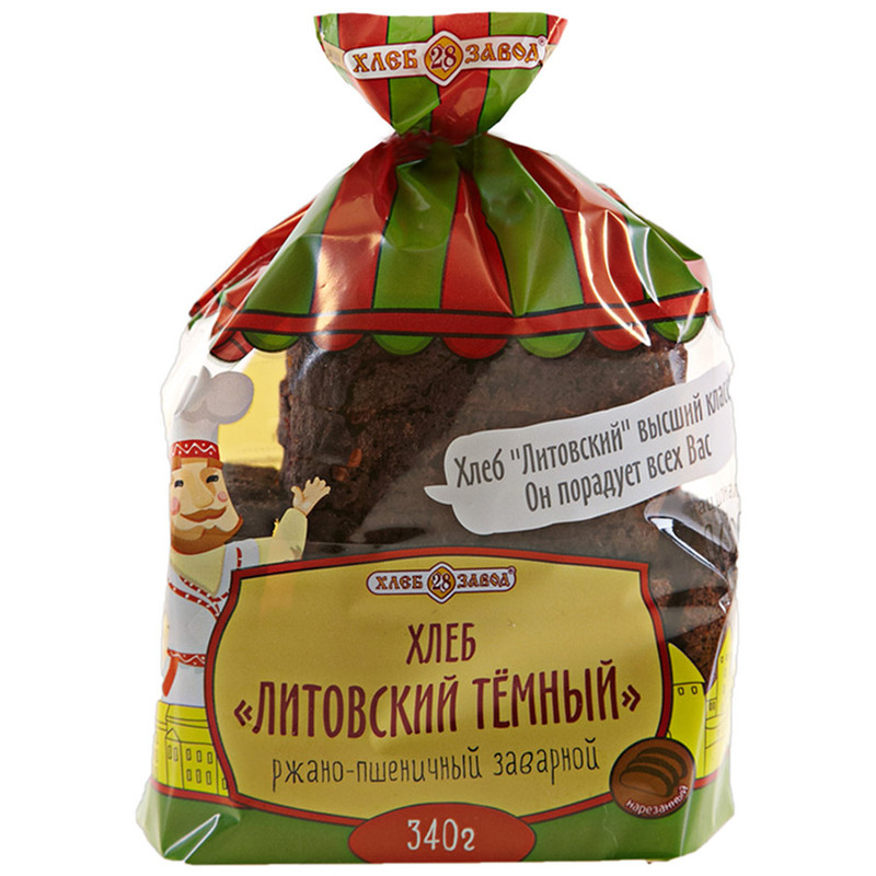 Хлеб Хлебозавод №28 Литовский тёмный пшенично-ржаной заварной, 340г