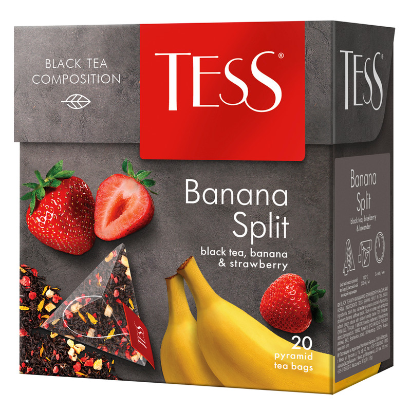 Чай Tess Banana Split чёрный в пирамидках, 20х1.8г — фото 1