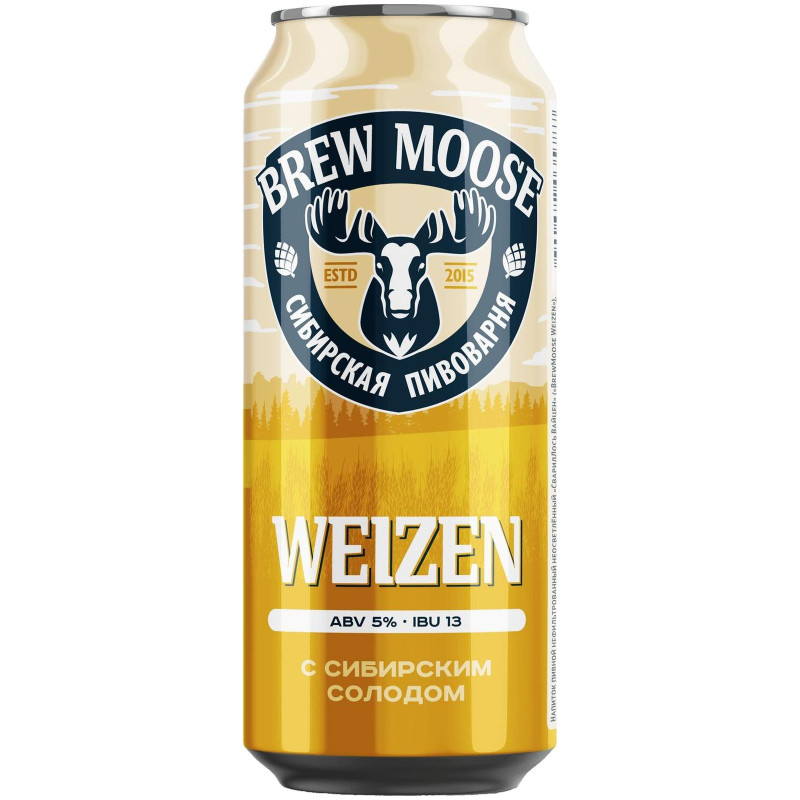 Напиток пивной Brew Moose Вайцен светлый нефильтрованный 5%, 450мл