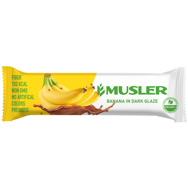 Батончик-мюсли Musler банан-шоколад в тёмной глазури, 30г