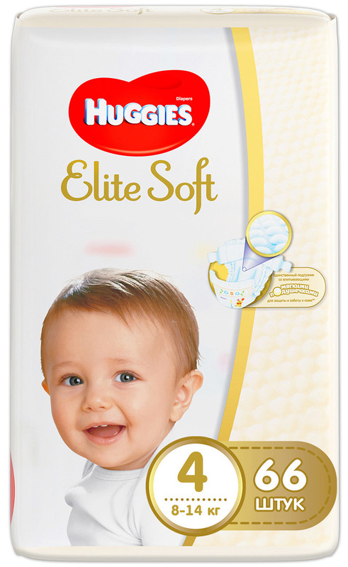 Подгузники Huggies Elite Soft р.4 8-14кг, 66шт