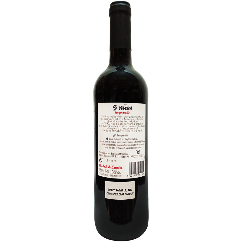 Вино 5 Vinas Tempranillo сортовое ординарное красное сухое, 750мл — фото 1