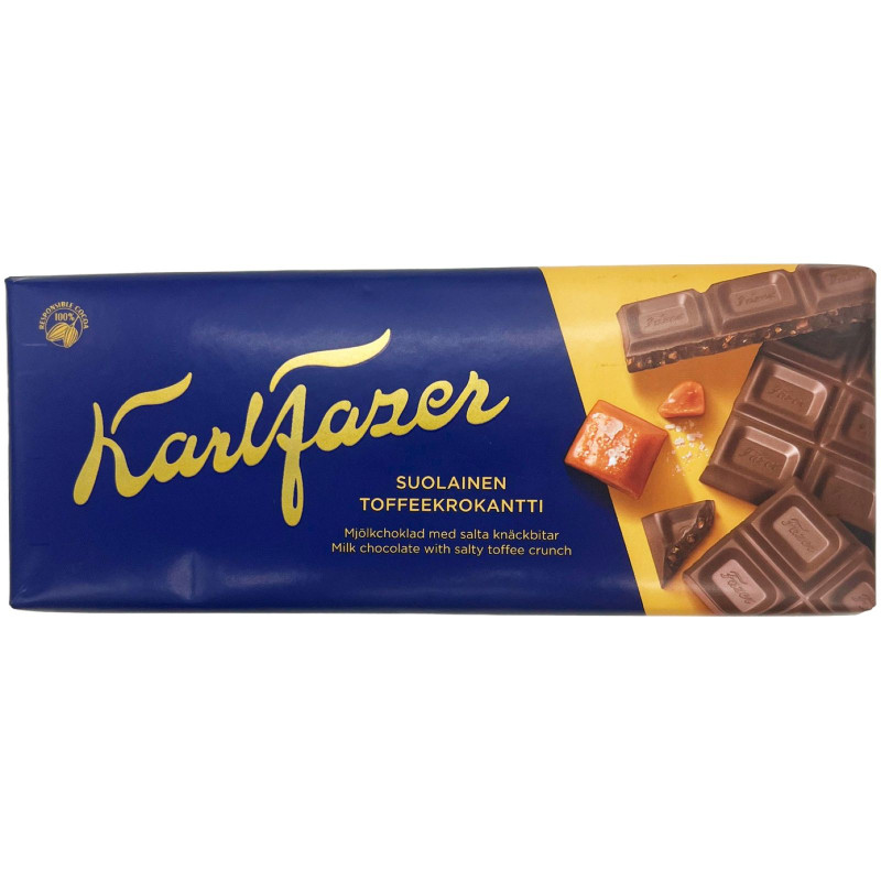 Шоколад Karl Fazer молочный с крошкой из солёной мягкой карамели, 180г