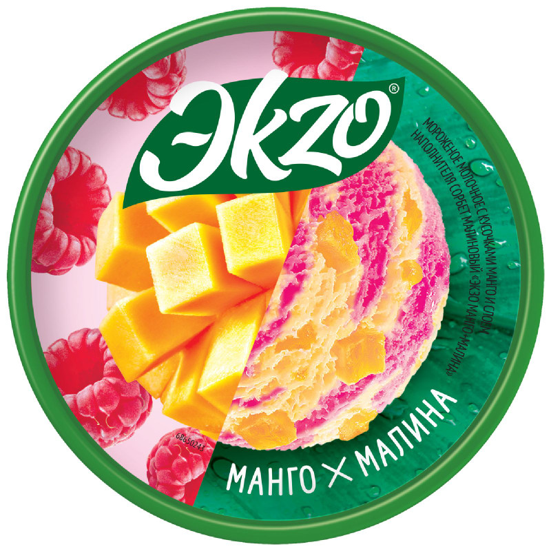 Мороженое Эkzo Манго+Малина молочное с кусочками манго и слоем наполнителя сорбет малиновый 2%, 520г — фото 4