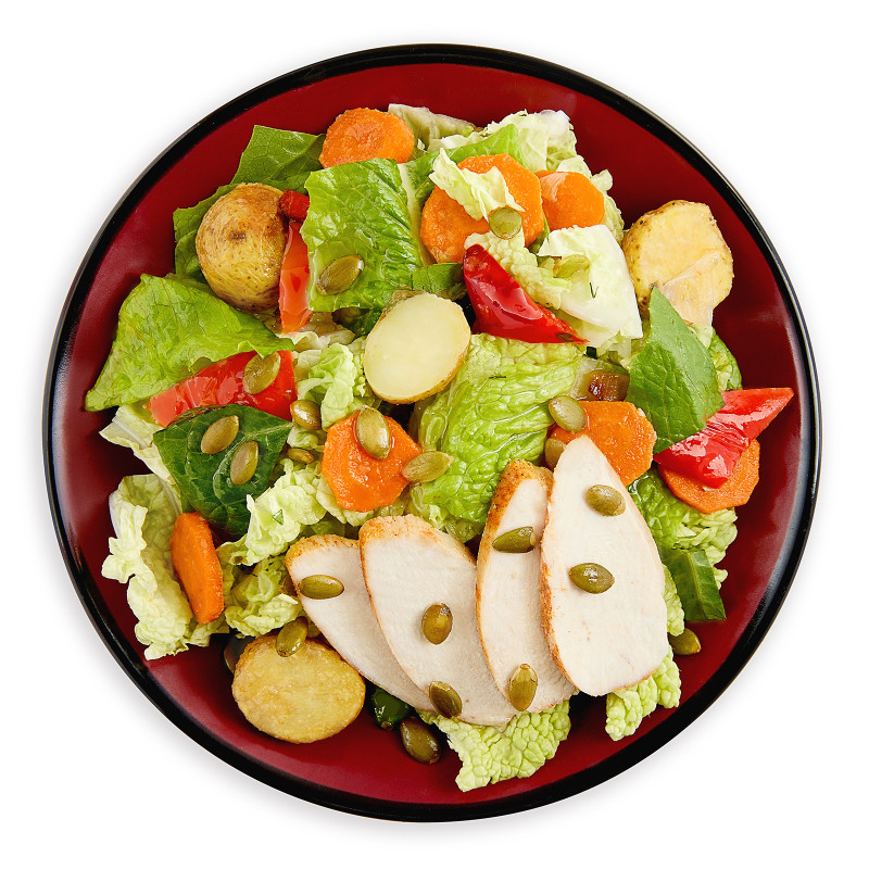 Салат с запеченной курицей, овощами и соусом разнотравье Шеф Перекрёсток, 200г