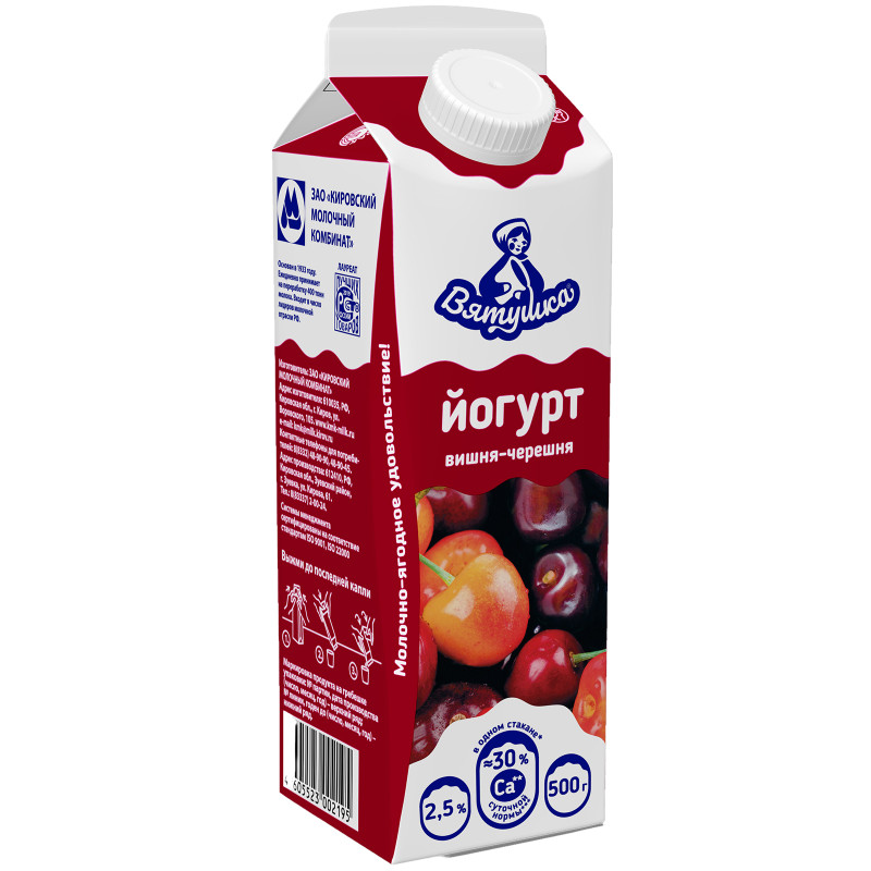 Йогурт Вятушка вишня-черешня с сахаром 2.5%, 500мл